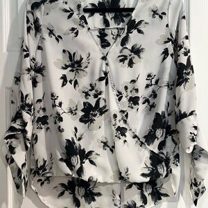 Stitchfix Floral Wrap Blouse - Black and White